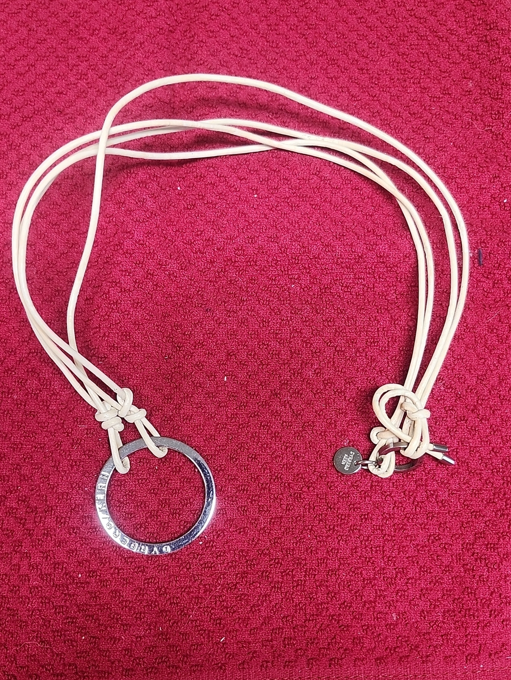 Dyrberg Kern Leather Cord Necklace with Silver Ring Pendant - Cream